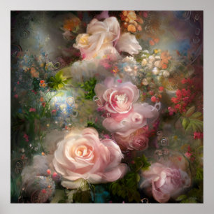  zachte roze rozen, in de Waterverf gekleurd Poster