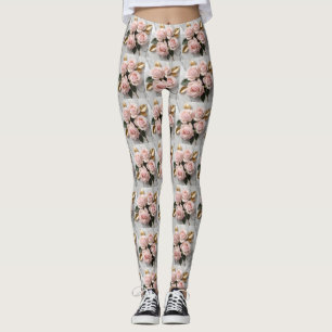 Zachte Roze Rozen Met Delicate Gouden Bladeren Leggings