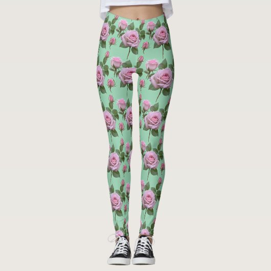 Zachte Roze Rozen Met Subtiele Lavendel Accenten Leggings (Voorkant)