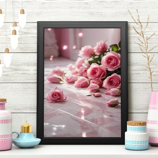 Zachte roze rozen poster