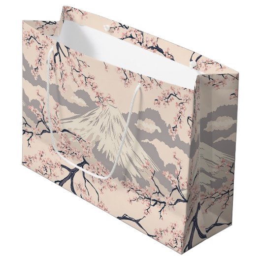 Zachte Roze Sakura Mount Fuji Schilderachtig Patro Groot Cadeauzakje (Voorkant Gekanteld)