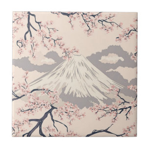 Zachte Roze Sakura Mount Fuji Schilderachtig Patro Tegeltje