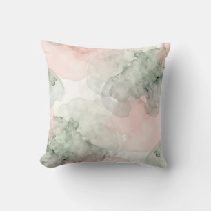 Zachte Roze Salie Groene Aquarel Abstract Patroon Kussen