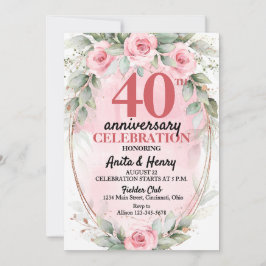 Zachte Roze & Saliegroene Rozen Jubileumfeest Kaart