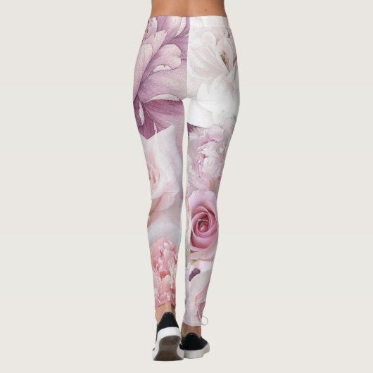 Zachte Roze Shabby Chic Botanische Tuin Leggings (Achterkant)