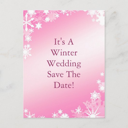 Zachte Roze Sneeuwvlokken Save the Date Briefkaart (Voorkant)