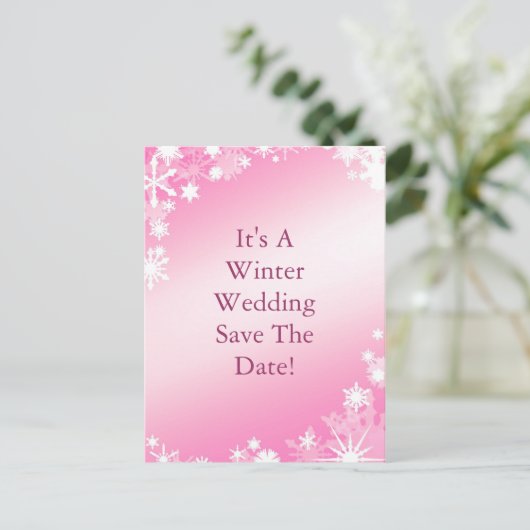 Zachte Roze Sneeuwvlokken Save the Date Briefkaart (Staand voorkant)