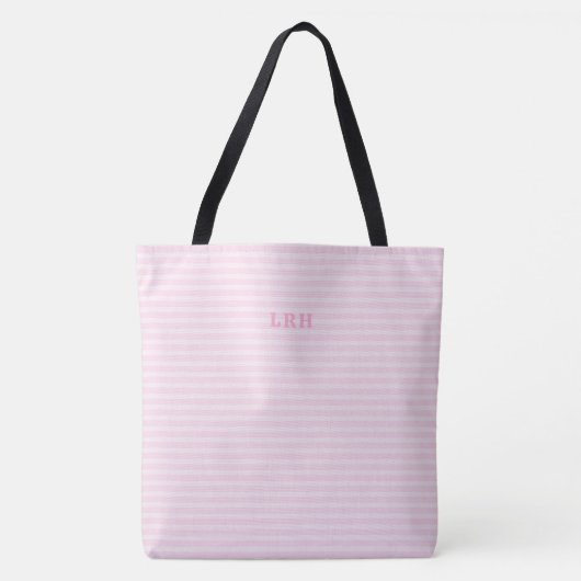 Zachte Roze Streep Klassieke Monogram Beginletters Tote Bag (Voorkant)