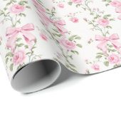 Zachte Roze Strik Bloemige Coquette  Cadeaupapier (Rol Hoek)