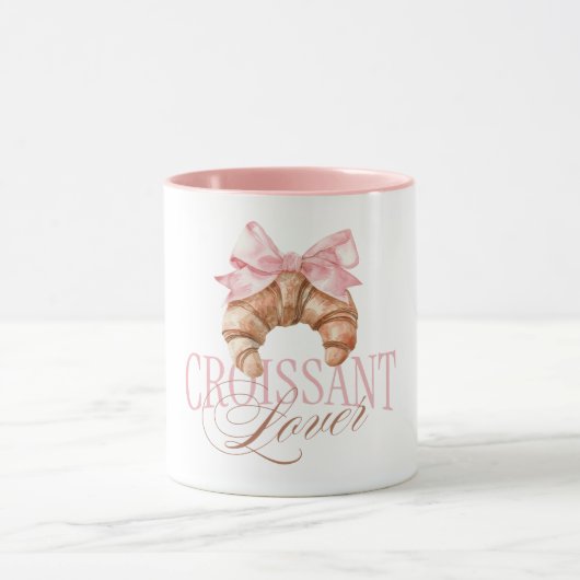 Zachte Roze Strik Franse Coquette Croissant Mok (Midden)