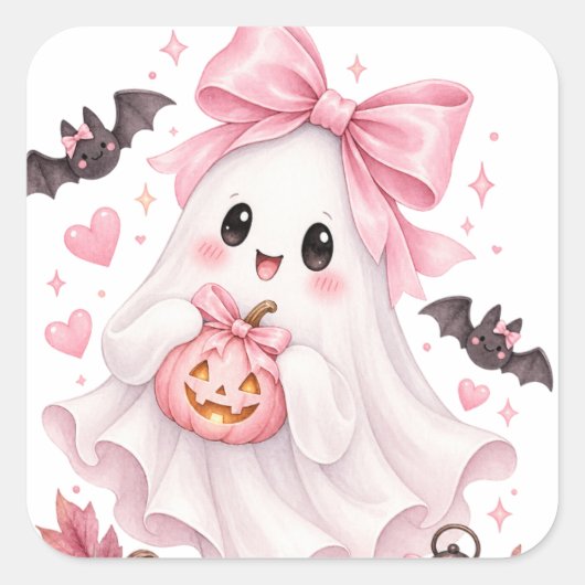 Zachte Roze Strik Geest Halloween Sticker (Voorkant)