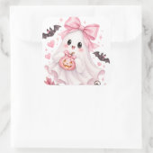 Zachte Roze Strik Geest Halloween Sticker (Tas)