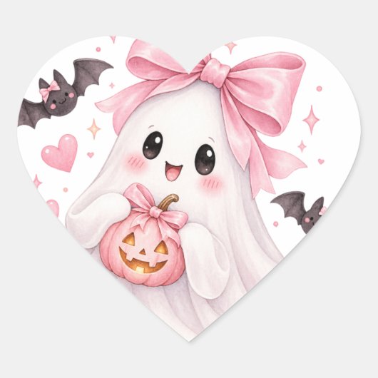 Zachte Roze Strik Geest Halloween Sticker (Voorkant)