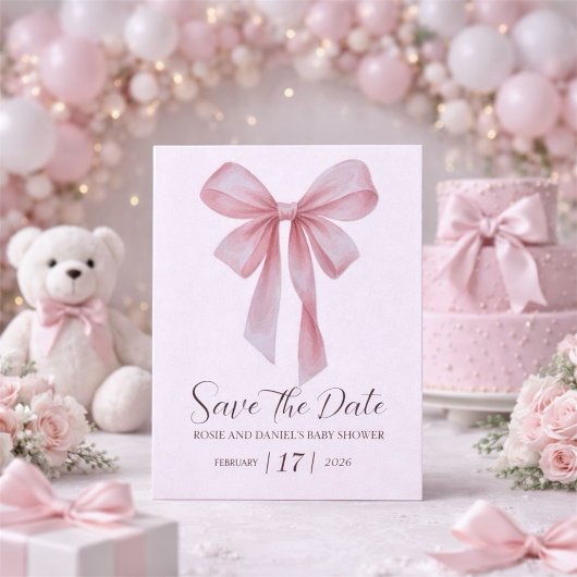 Zachte Roze Strik Meisje Baby Shower Save The Date