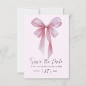 Zachte Roze Strik Meisje Baby Shower Save The Date (Voorkant)