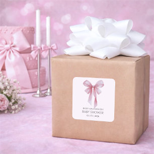 Zachte Roze Strik Meisje Baby Shower Vierkante Sticker