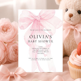 Zachte Roze Strik Tekst Overlay Baby Shower Kaart