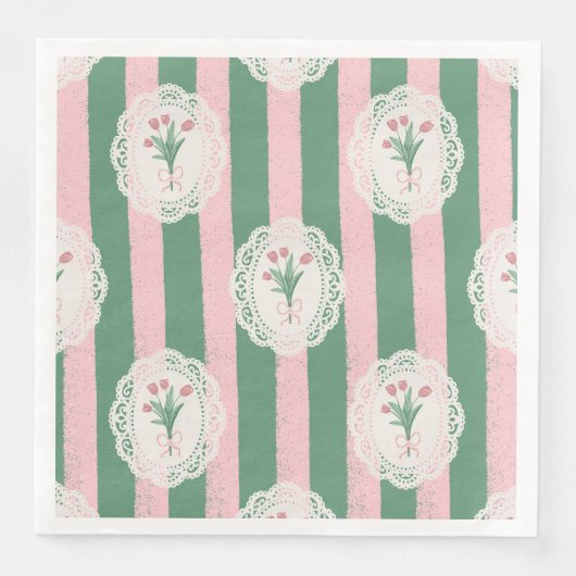 Zachte Roze Strik & Tulp Bloemmotief Servet (Voorkant)
