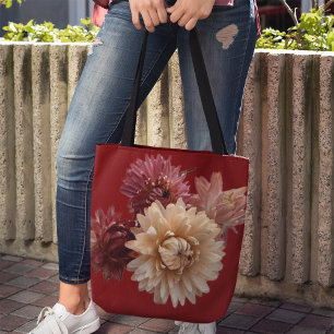 Zachte roze strobloemen op kastanjebruin voor mama tote bag
