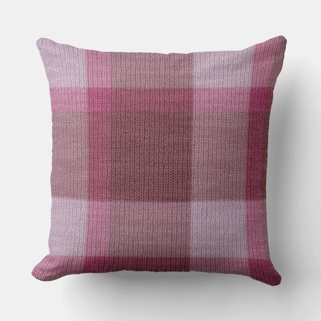 Zachte Roze Tartan Kussen (Voorkant)
