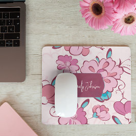 Zachte Roze Teal Bloemige Monogram Ontwerp Aangepa Muismat