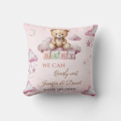 Zachte Roze Teddy Dromerige Wolken Baby Meisje Kussen (Voorkant)