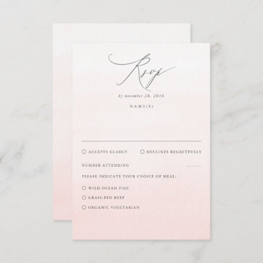 Zachte roze tinten ombre gradiënt bruiloft RSVP (Voorkant / Achterkant)