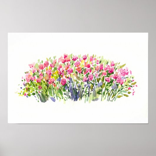 Zachte Roze Tuin Aquarel – Bloemaccent Poster (Voorkant)
