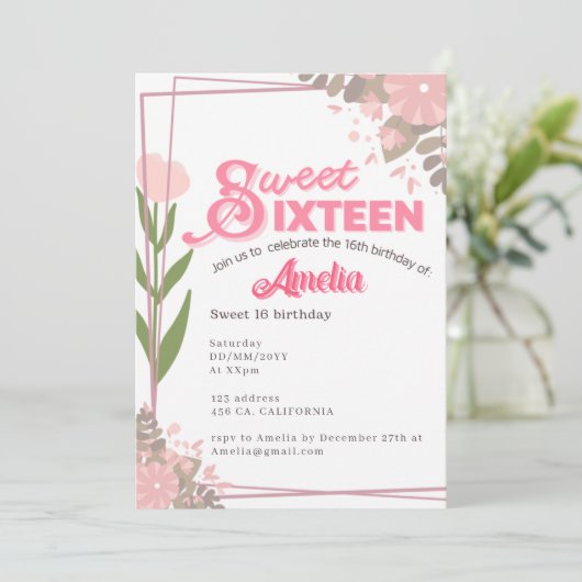 Zachte  roze tulp bloemenzoet 16 Uitnodiging (Staand voorkant)