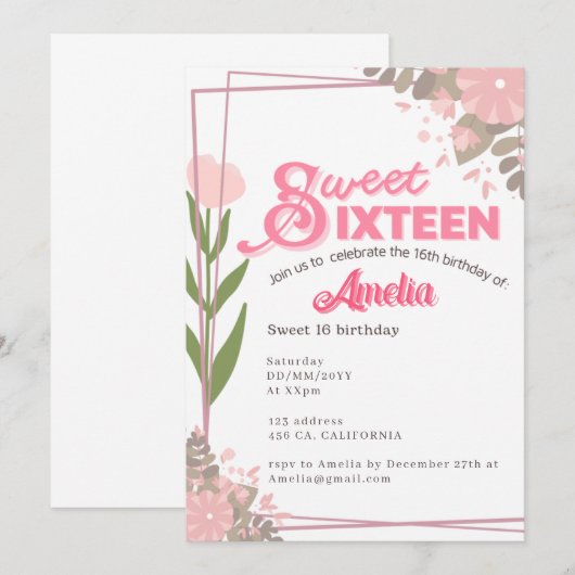 Zachte  roze tulp bloemenzoet 16 Uitnodiging (Voorkant / Achterkant)