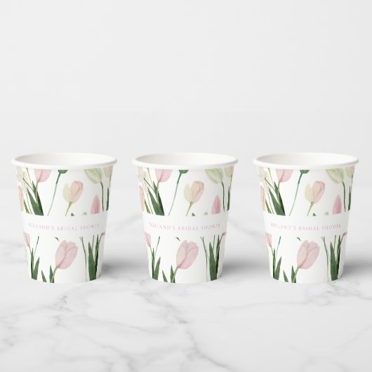 Zachte Roze Tulp Bruidsdouche Papieren Bekers (Multi)