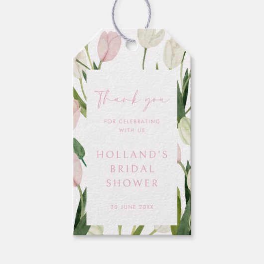 Zachte Roze Tulp Bruidsuitnodiging Cadeaulabel (Voorkant)