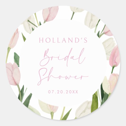Zachte Roze Tulp Bruidsuitnodiging Ronde Sticker (Voorkant)