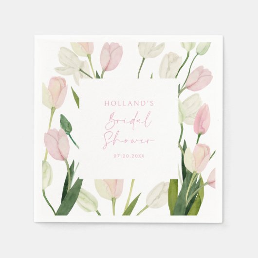 Zachte Roze Tulp Bruidsuitnodiging Servet (Voorkant)