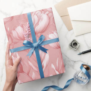 Zachte Roze Tulp Witte Bloemmotief Cadeaupapier