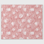 Zachte Roze Tulp Witte Bloemmotief Cadeaupapier (Vlak)