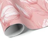 Zachte Roze Tulp Witte Bloemmotief Cadeaupapier (Rol Hoek)