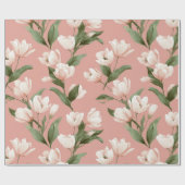 Zachte Roze Tulp Witte Bloemmotief Cadeaupapier (Vlak)