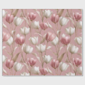 Zachte Roze Tulp Witte Bloemmotief Cadeaupapier (Vlak)