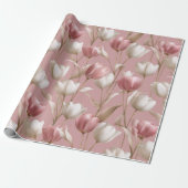 Zachte Roze Tulp Witte Bloemmotief Cadeaupapier (Uitgerold)