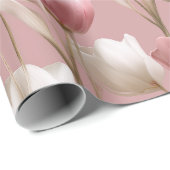 Zachte Roze Tulp Witte Bloemmotief Cadeaupapier (Rol Hoek)