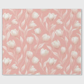 Zachte Roze Tulp Witte Bloemmotief Cadeaupapier (Vlak)