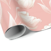 Zachte Roze Tulp Witte Bloemmotief Cadeaupapier (Rol Hoek)