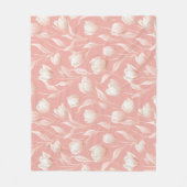 Zachte Roze Tulp Witte Bloemmotief Fleece Deken (Voorkant)