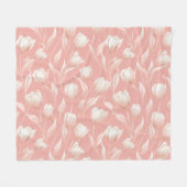 Zachte Roze Tulp Witte Bloemmotief Fleece Deken (Voorkant (Horizontaal))