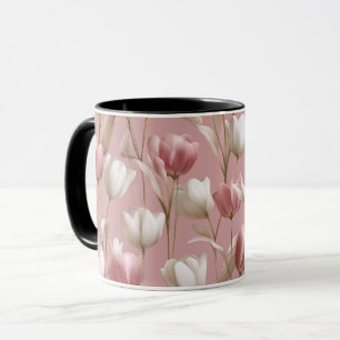 Zachte Roze Tulp Witte Bloemmotief Mok