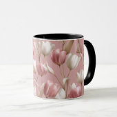 Zachte Roze Tulp Witte Bloemmotief Mok (Voorkant rechts)