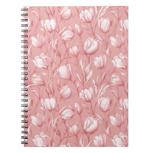 Zachte Roze Tulp Witte Bloemmotief Notitieboek (Voorkant)