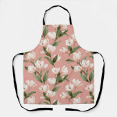 Zachte Roze Tulp Witte Bloemmotief Schort (Voorkant)