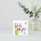 Zachte roze tulpen Date Night Kaart Vierkante Visitekaartje (Staand voorkant)